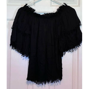 Chaser Women's‎ Black Fringe Cropped Top Off the Shoulder Size M NWT 18" Long